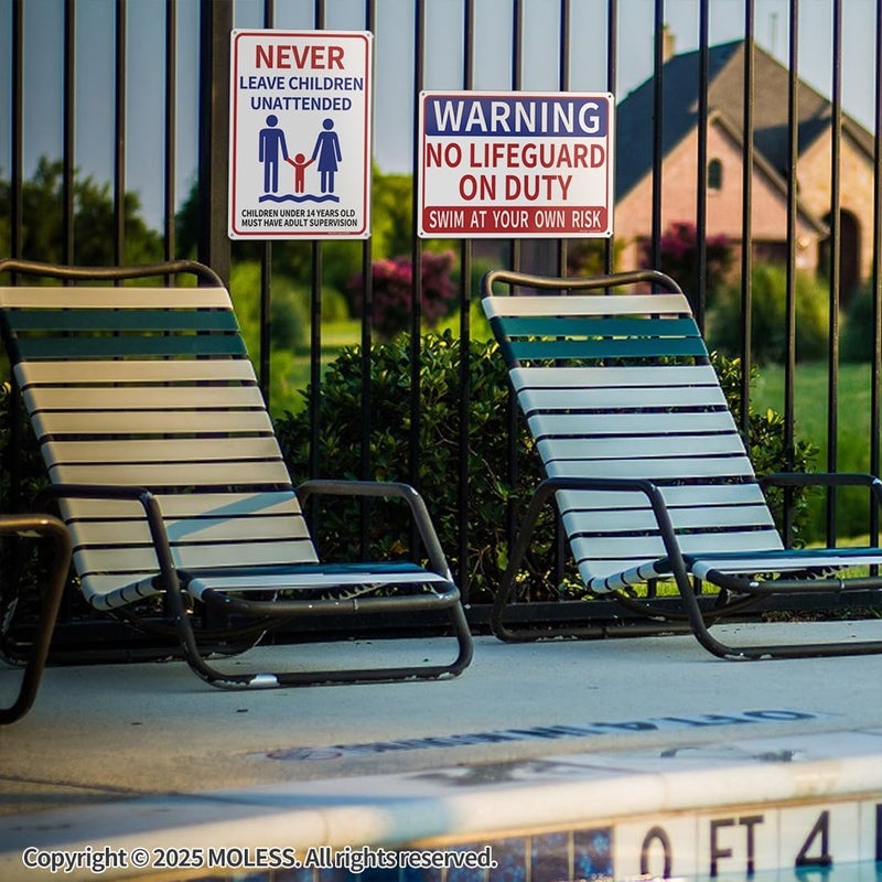 MOLESS 2 Pack Pool Safety Signs Bundle – 14x10 Inch Pool Signs for Outside Outdoor Decor, No Lifeguard on Duty & Child Supervision, Durable 0.040 Aluminum Weatherproof, Easy to Mount, PSP-2302 - Image 3